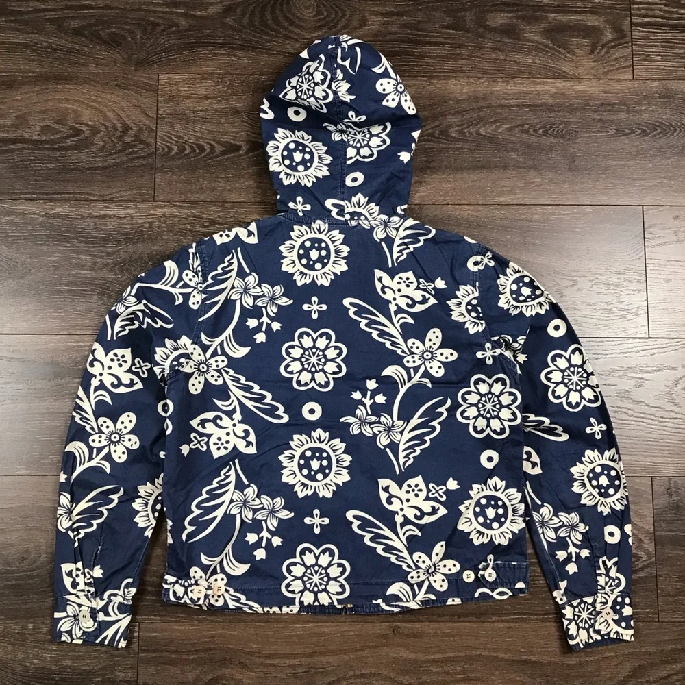 Quicksilver Roxy Women’s Vintage Full Zip Blue Hooded Lightweight Floral Jacket - Picture 5 of 9